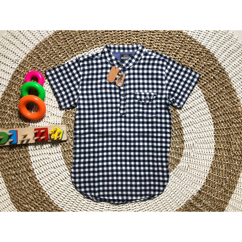 kemeja koko anak laki-laki lengan pendek bahan flanel motif kotak-kotak