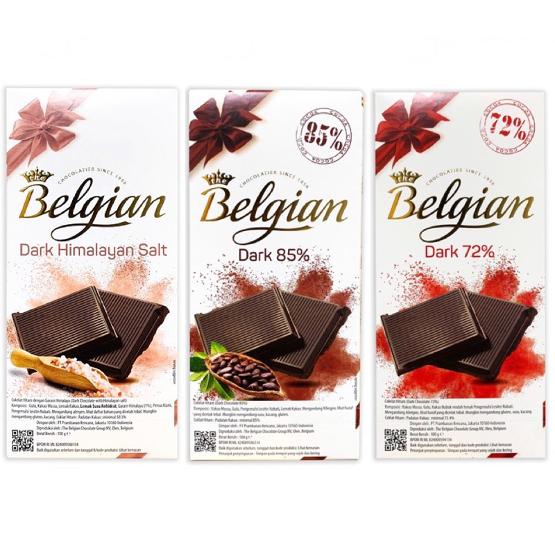 

THE BELGIAN Dark Chocolate 100gr / Cokelat / THE / BELGIAN / Dark / Chocolate / 72% / 85% / with / Himalayan / coklat / hitam / 100gr / batang / BG