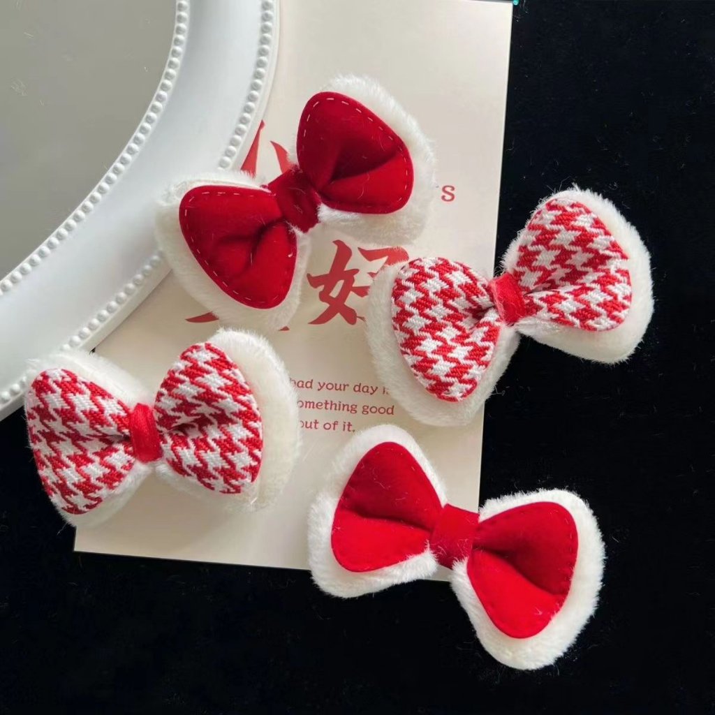 Jepitan Rambut Import - Anak Perempuan Motif Pita Bulu Merah