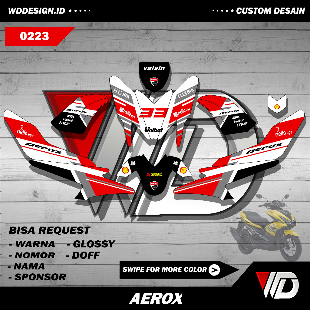 0223 Decal stiker sepeda motor yamaha aerox full body motif hitam putih warna warni keren