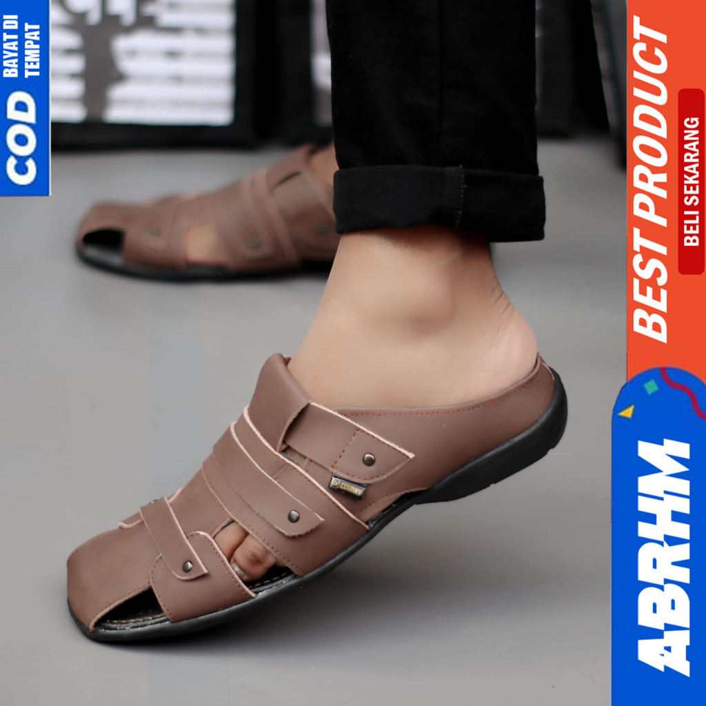 Sepatu Sandal Pria Kulit Asli Selop bustong terbaru Abrhm Tutong