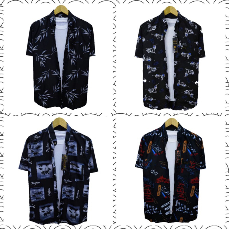 Kemeja Surfing Motif Pantai | Hem Printing Lengan Pendek Casual Premium