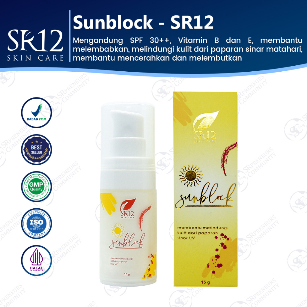 SR12 SUNBLOCK / SUNBLOCK SPF 30++ / SUN BLOCK WAJAH BPOM / SUNSCREEN SR12 / SUNCARE AMAN MENJAGA DARI SINAR UV / SUN CARE SR12 HERBAL SKINCARE MELEMBAPKAN KULIT WAJAH / SUNBLOCK WAJAH / SUNBLOK BPOM