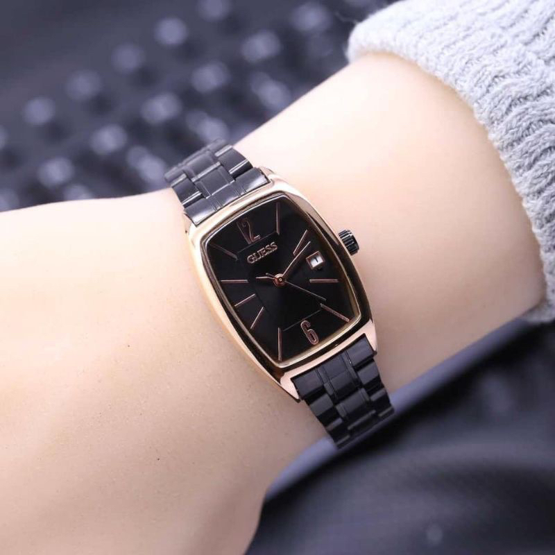 (Grosir)Jam Tangan wanita Gues Oval Angka Tanggal aktif Strap Rantai/Stell(Terima Cod)