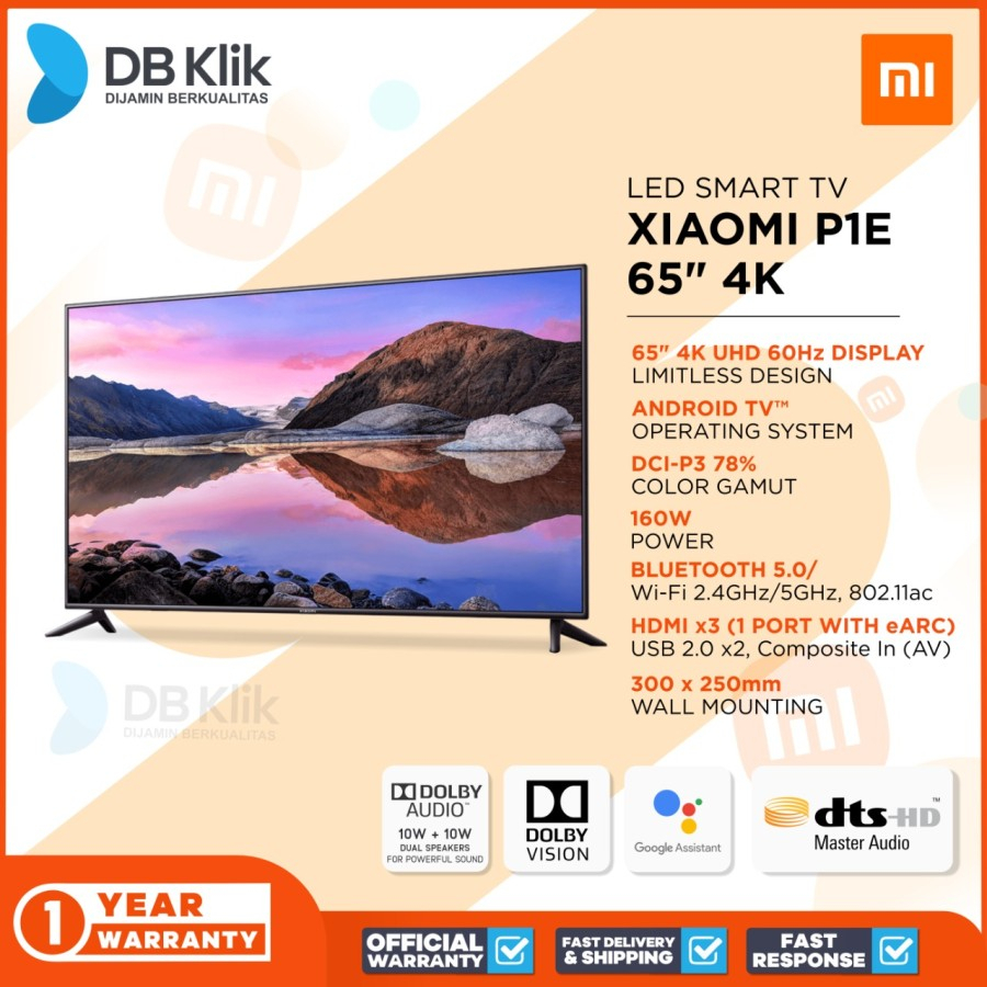 Smart TV XIAOMI P1E 65 Inch UHD 4K - Android Smart TV Xiaomi P1E 65&quot;