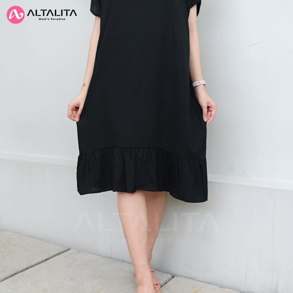 Altalita - Daster Rayon Polos Jumbo LD 120 | Daster Viral Polos Panjang Selutut Non Busui | Daster Polos Pendek Ruffle Kekinian Bahan Rayon Premium