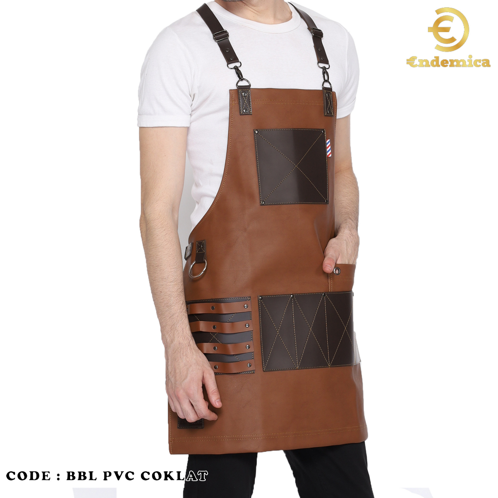 full apron brown synthetic leather Y strep for barista barberman etc