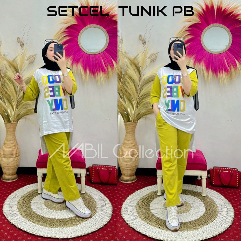 TERBARU SETELAN TUNIK GOOD VIBES BY NABIL//SETCEL WANITA KEKINIAN