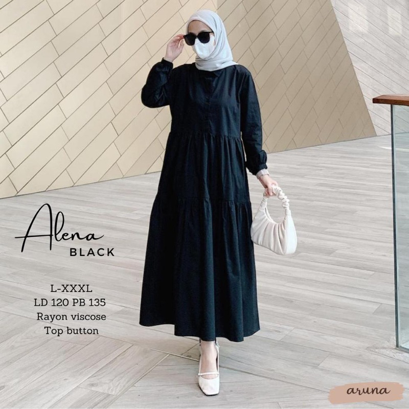 DRESS ALENA LONG DRESS KEKINIAN CANTIK DRESS MUSLIM KEREN DRESS POLOS LONG DRESS