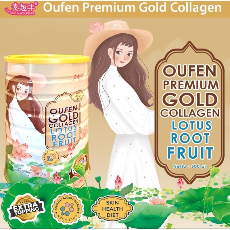 Oufen Lotus Root Powder PREMIUM GOLD COLLAGEN Bubuk Akar Teratai EXTRA TOPING &amp; COLLAGEN