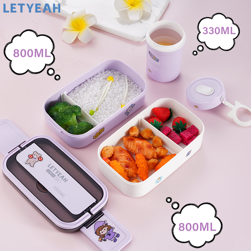 letyeah Kotak makan set DIY sticker lunch box set tas 1600ml tempat bekal makan anti tumpah dan cangkir sup /BPA Free