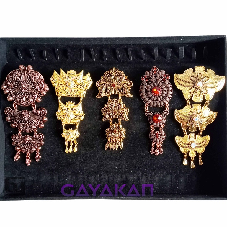 Bros Brooch Dada Kutu Baru Adat Susun Jurai Untuk Kebaya Pengantin Warna Gold Silver Coklat Multiwarna