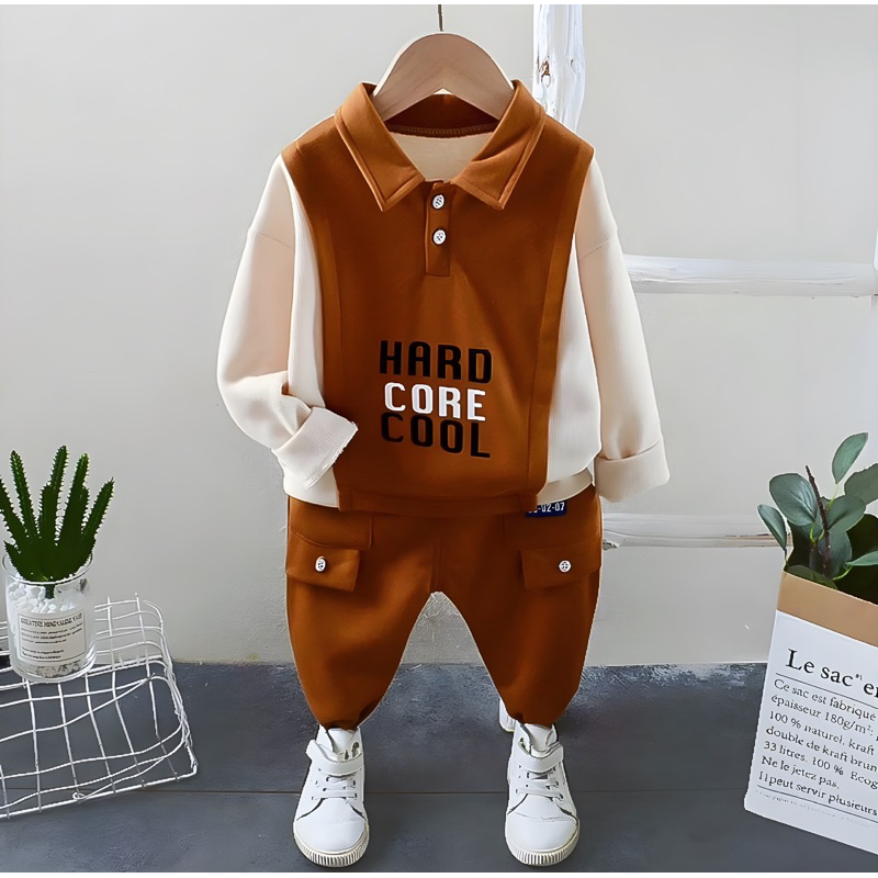 FASHION SETELAN CARDIGAN SWEATER KERAH BAYI ANAK LAKI-LAKI DAN PEREMPUAN MOTIF HARD CORE COOL USIA 6 BULAN-5 TAHUN BAHAN BABYTERRY TERMURAH TERBARU