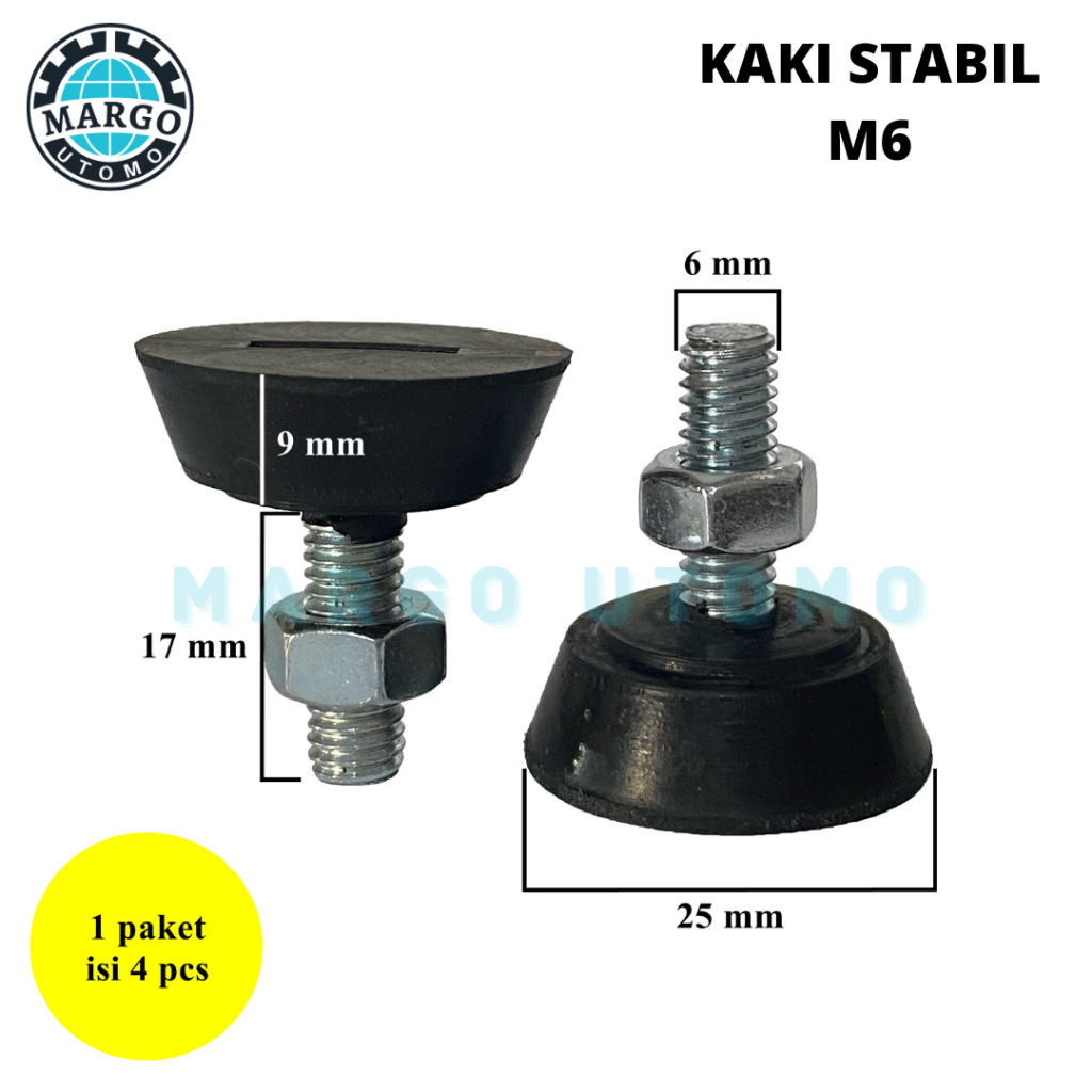 Adjuster Kaki Stabil M6 D25 Panjang Baut 17 mm dan Mur - 4 PCS