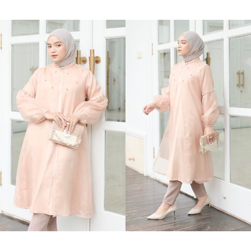 Khava Organza Outer Tunik Ld 106/Tunik Organza Kondangan/Tunik Set Outer Organza/Outer Kondangan Sage