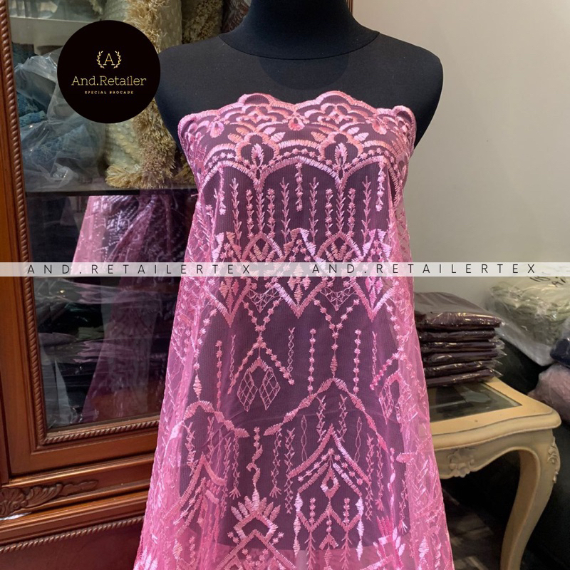 Bahan Kebaya Brokat Tile Bordir Etnik Madeline Warna Pink