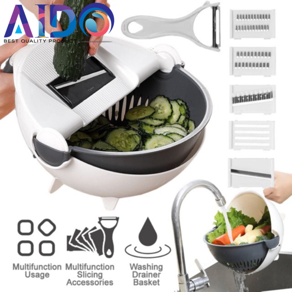 Parutan serbaguna 5set pisau parut Vegetable cutter / wet basket 7005/7108 Alat Parutan Baskom Parutan Serbaguna Parutan Slicer Dicer GSF-7108 Wet Basket Vegetable Cutter GSF 7108 AIDO