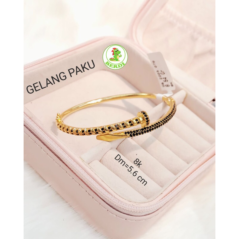 Gelang paku mata hitam tebal kadar 375 8k diameter 5.6cm