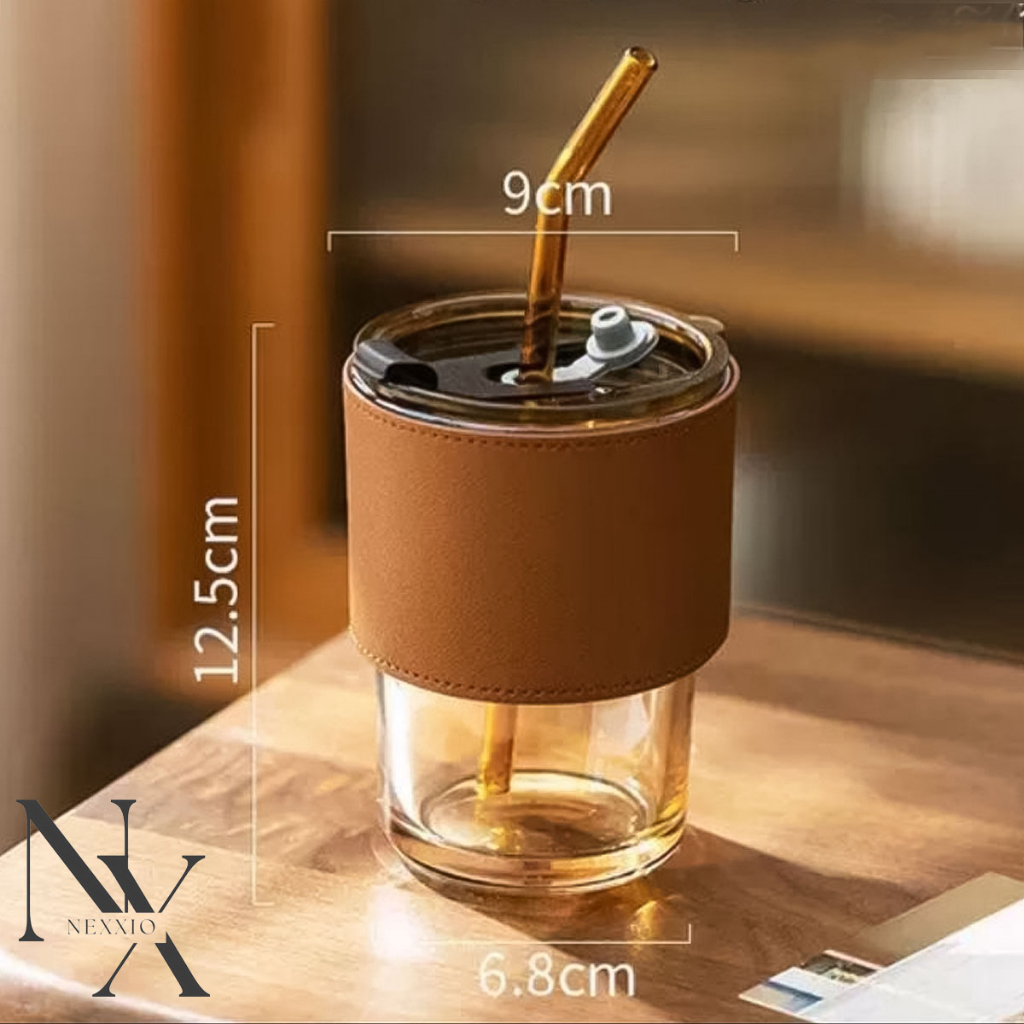 NEXXIO GELAS TUMBLER AESTHETIC / GELAS KACA VIRAL / Tumbler Gelas Kaca 2in1 / Water Bottle Cup of Coffee / Gelas Minuman Kaca Simple Elegant water botol / gelas tumbler kaca viral.