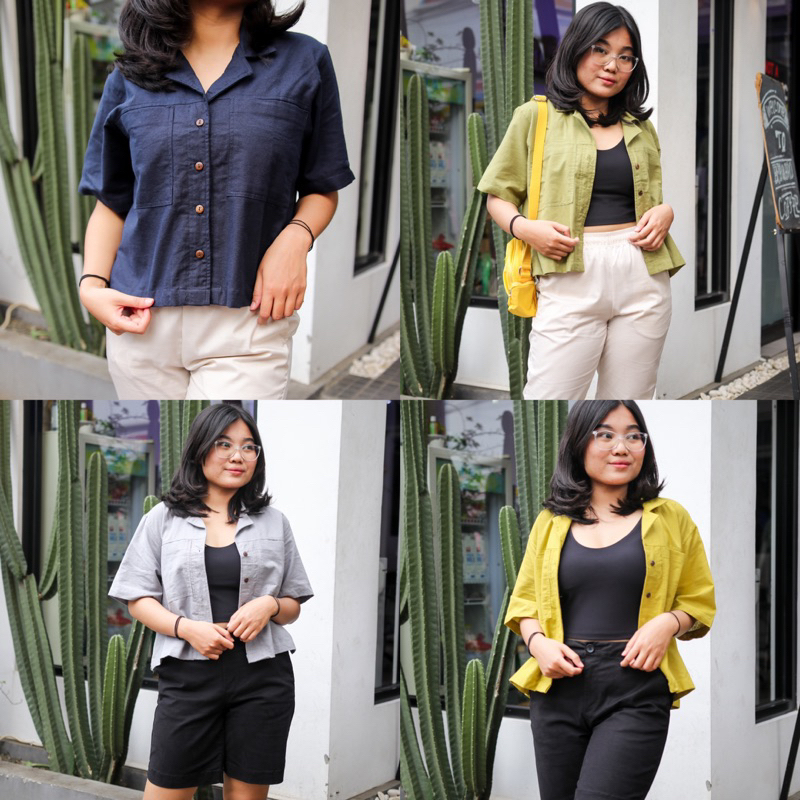 HBB3174 UNQ Crop Linen Shirt