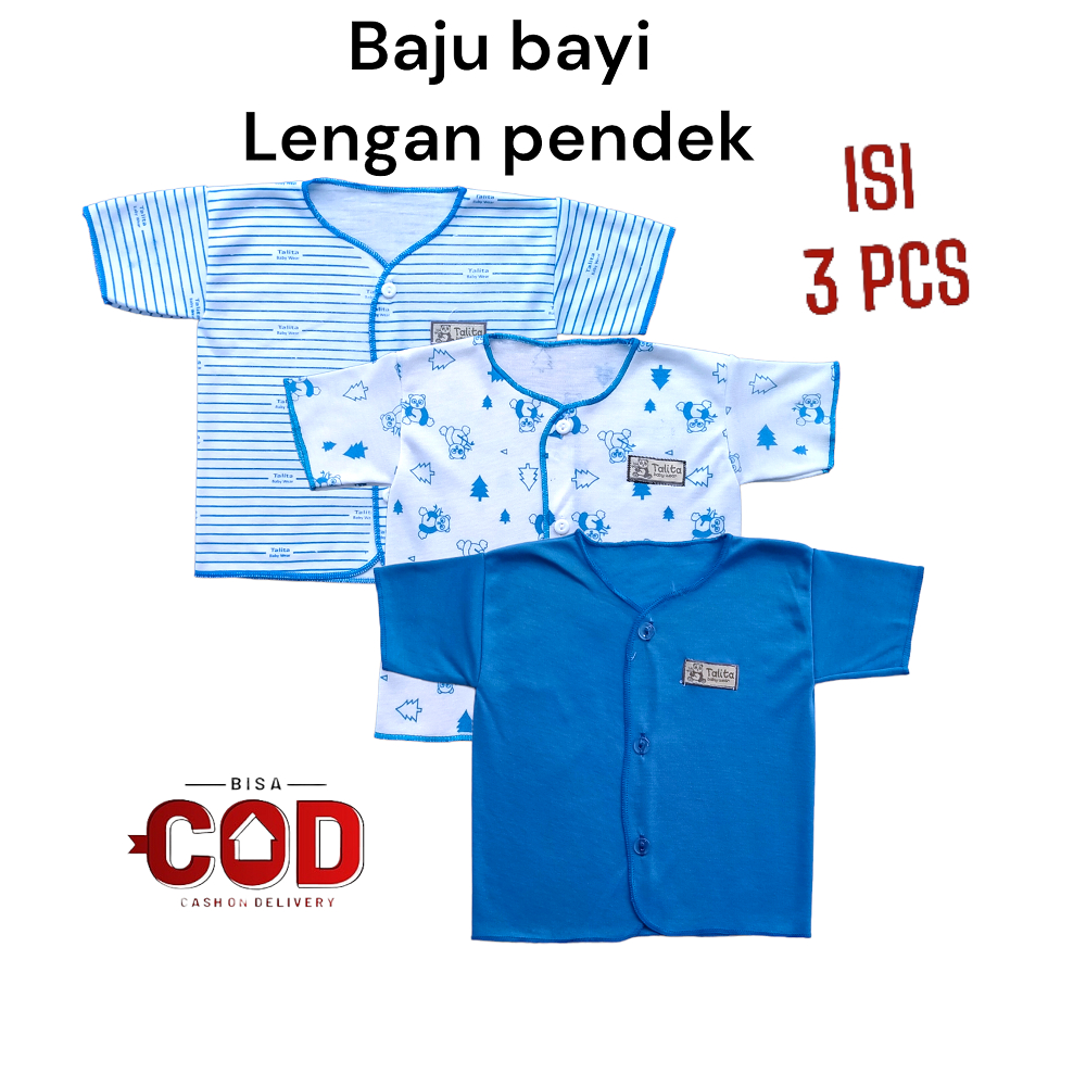 3 PCS Baju Bayi Baru Lahir Lengan Pendek Atasan Piama  Bayi Newborn Baju Tidur Bayi Seri Warna