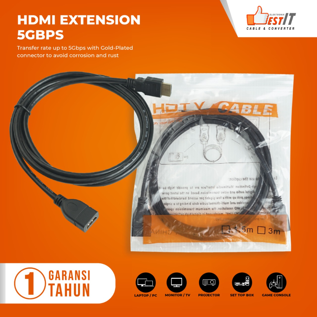 Kabel HDMI Extension Male to Female 1.5 meter M-TECH