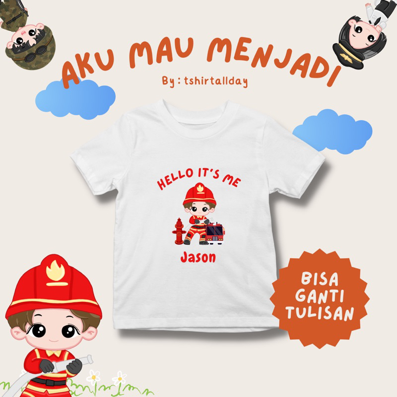 Kaos Anak Cowok Cewek Cita-Cita Karakter Custom Nama dan Gambar Lucu Kado Hadiah Ulang Tahun Birthday