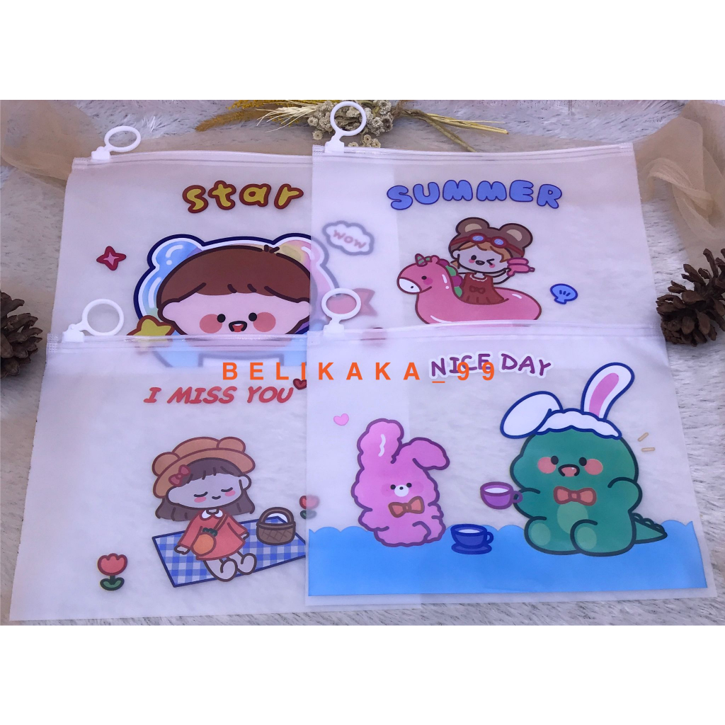 POUCH ZIP LOCK MULTIFUNGSI SERBAGUNA TRANSPARAN MOTIF / ZIPPER BAG ORGANIZER TRANSPARAN / TEMPAT IKAT RAMBUT / WADAH KOSMETIK / TEMPAT ALAT TULIS / TEMPAT MAKEUP / POUCH SERBAGUNA / POUCH TRANSPARAN
