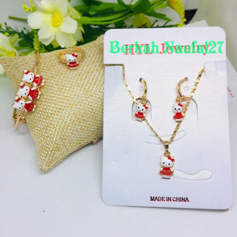 Perhiasan 1 Set Anak Anak Gelang Kalung Hello Kitty Set Xuping