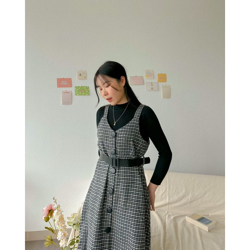 KANON - Riona Knit Set - Set dress inner sweater rajut outer dress flannel dengan belt musim dingin