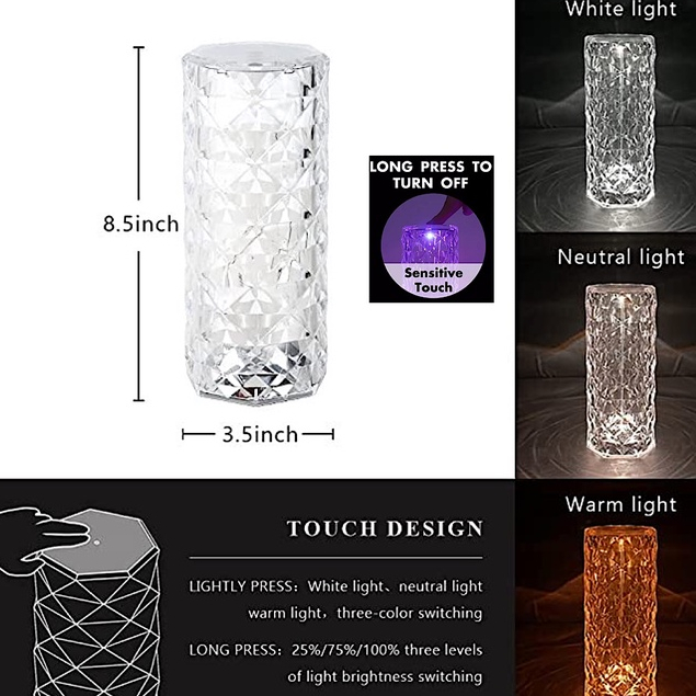 WJ1504 Lampu Meja Kristal LED Rose Diamond Table Lamp 3/16 Colors Lampu Hias Dekorasi