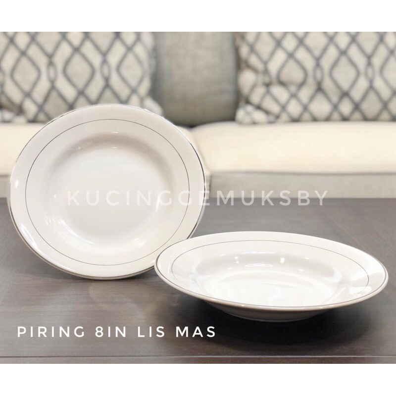 6pcs Piring Makan Cekung Ceper Datar Mangkok Keramik putih