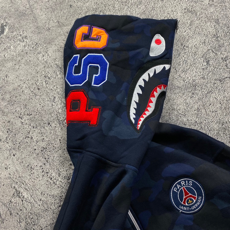 SWEATER HOODIE ZIPPER BAPE X PSG CAMO FULLTAG &amp; LEBEL PREMIUM