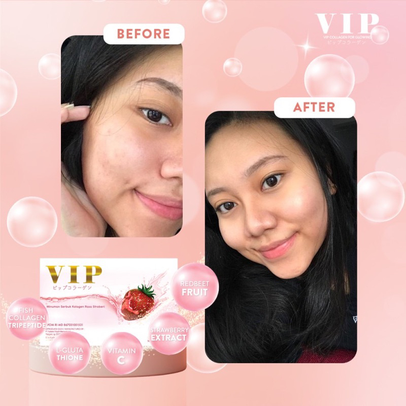 VIP Collagen BOX 20 SACHET minuman kolagen pemutih kulit badan tripeptide skin hair nail glowing strawberry box 20 sachet vip VIPCollagen original BPOM Halal