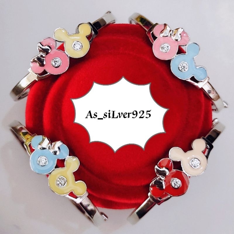 GELANG ANAK PERAK MICKEY MINNIE MOUSE BANGLE BULAT ASLI SILVER LAPIS EMAS_GELANG TANGAN DISNEY