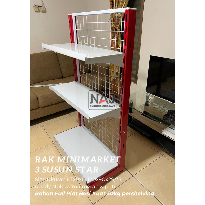 Rak gondola minimarket  and penutup 3  susun Shelving TxPxL 120x70x29 cocok untuk warung kecil minim