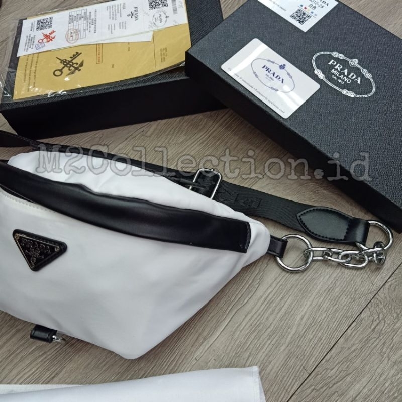 Waistbag Prada White Nylon Bumbag Tas Pinggang Premium Quality