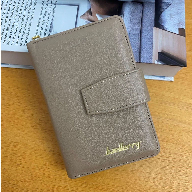 DOMPET LIPAT BAELLEKKU WANITA ORIGINAL KULIT PU 4 SLOT KARTU BERDIRI AMELBAGHOME-Mocca