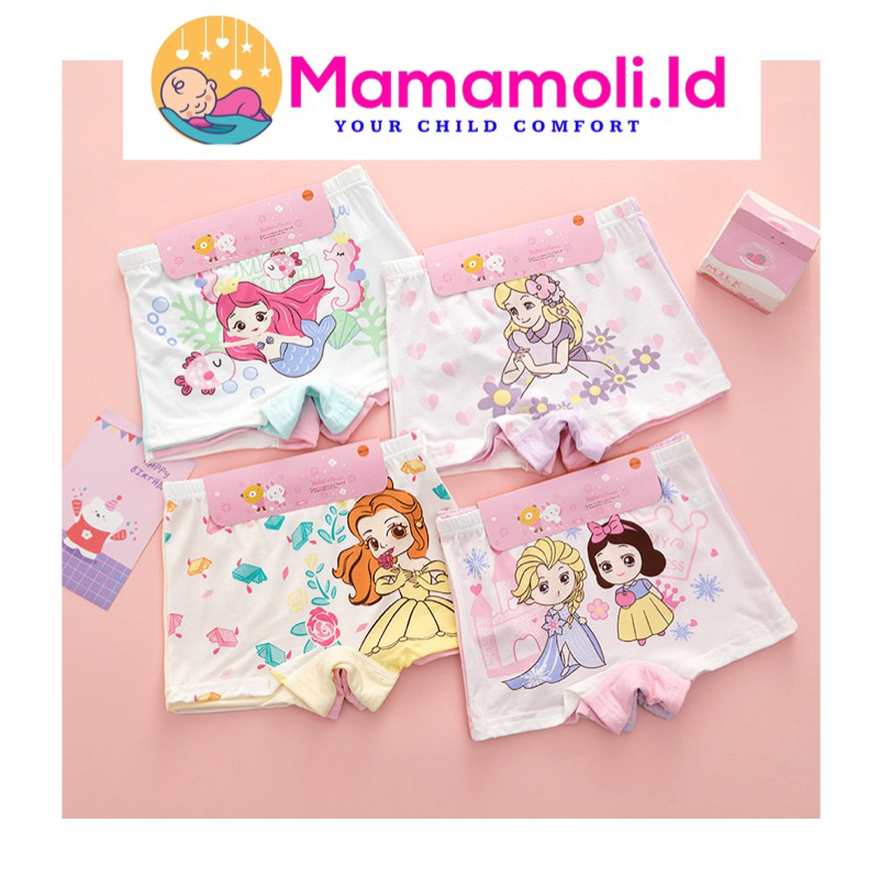 Celana Dalam Anak Perempuan Princess 2 IN 1/ Stella Lou/ Snow White Import  Boxer Segitiga/  Kolor Anak Perempuan/ CD Anak Perempuan / Sempak Anak Cewek /Kancut Anak Cewek