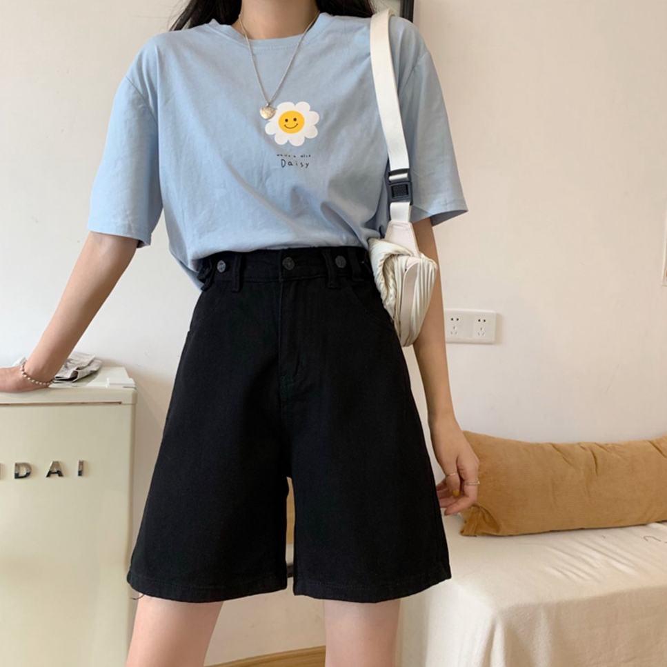 Hitam Highwaist Celana Pendek Jeans Wanita