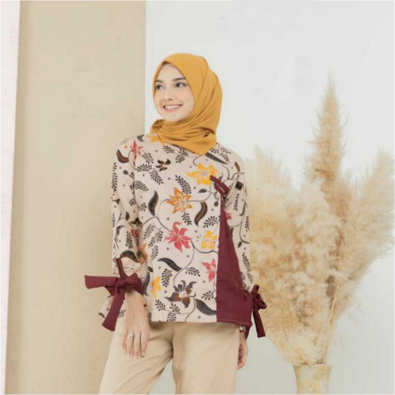 baju blouse batik modern kombinasi original arta batik super atasan wanita batik ori 2.2 23 qonita b