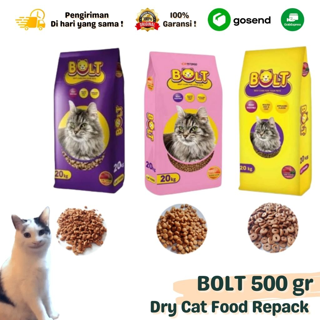 Makanan Kering Dry Cat Food BOLT 500 GR Repack