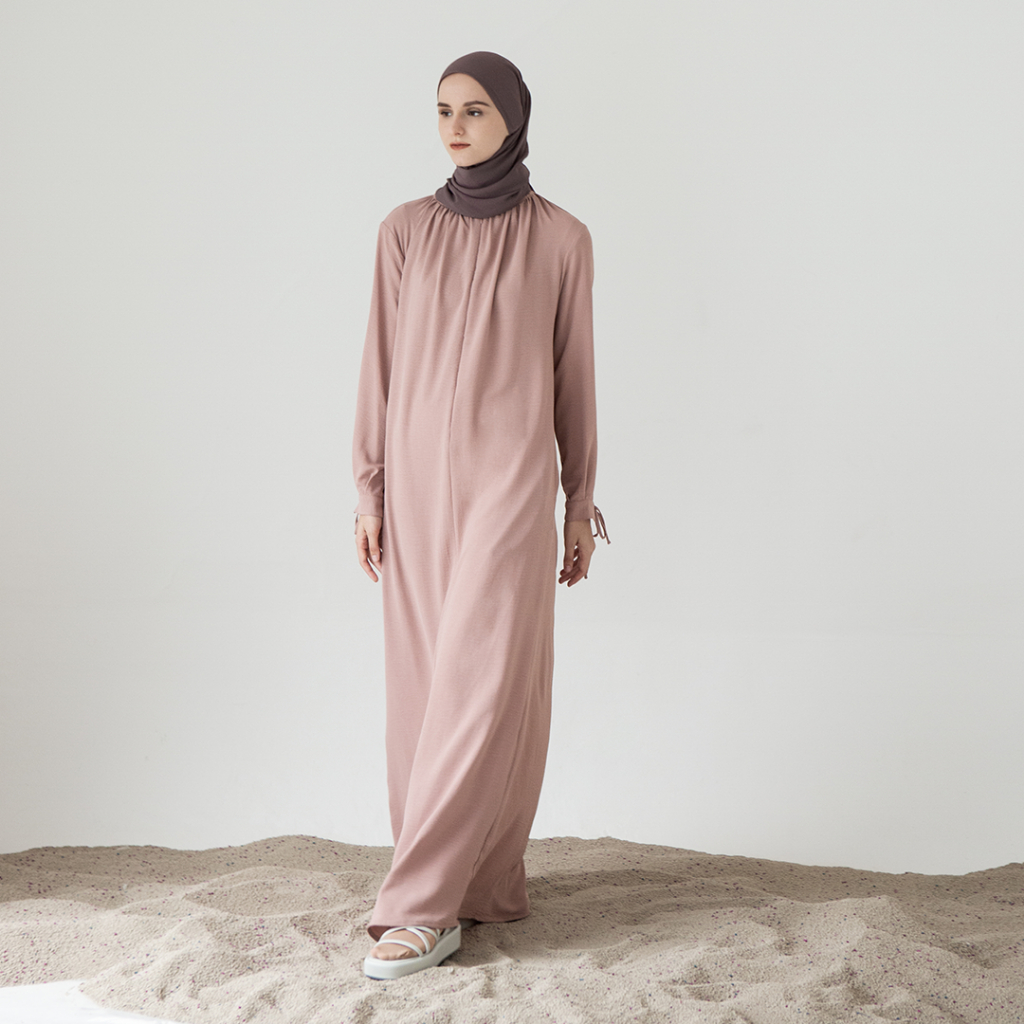 Khansa by Aska Label - Dress wanita polos gamis basic wanita bahan crinkle anti kusut busui friendly warna mocca dusty pink coklat