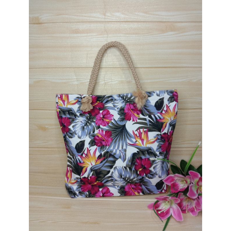 Handbag kanvas motif kecil tote bag kanvas tali sumbu tas mukena