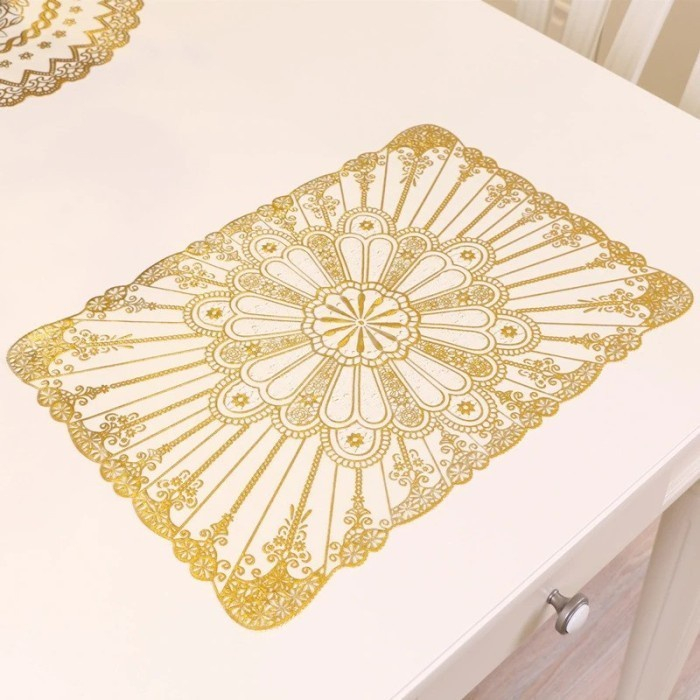 (SerbaSerbi)Alas Meja Ruang Tamu Dekorasi Rumah Mewah &amp; Elagant Gold Silver Table Mat / Taplak Meja Motif Kotak Dan Oval 30 x 45 Cm Terlaris