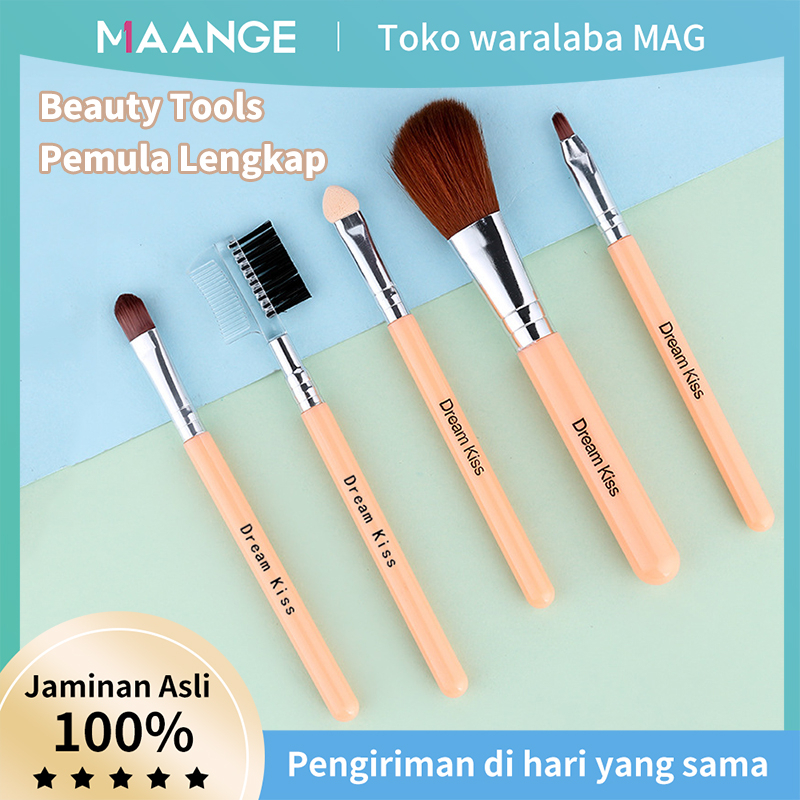 MAANGE  5 Pcs/set Kuas Make Up Rias Profesional Kit Kosmetik dengan Kotak/ Make Up Tools / Set Brush Make Up / Set Paket Kuas / Beauty Tools Pemula Lengkap Ori Make Up Gift Set Alat 0065