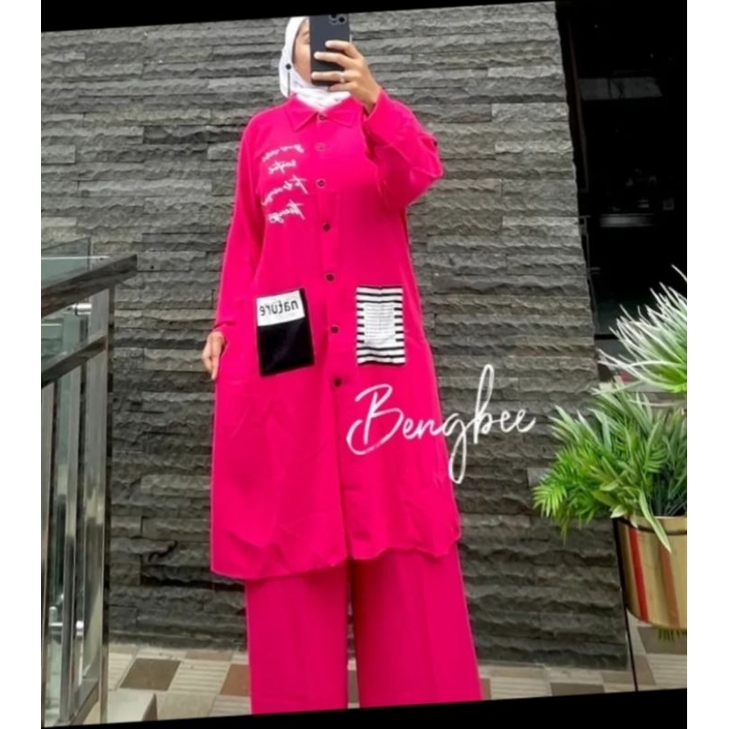 Stelan Long Tunik Terbaru/One Set Wanita Kringkle Airflow