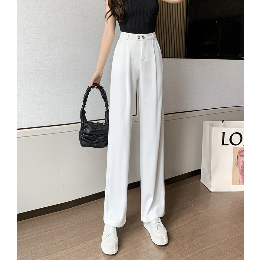 Korean Putih Highwaist Loose Celana Setelan Wanita