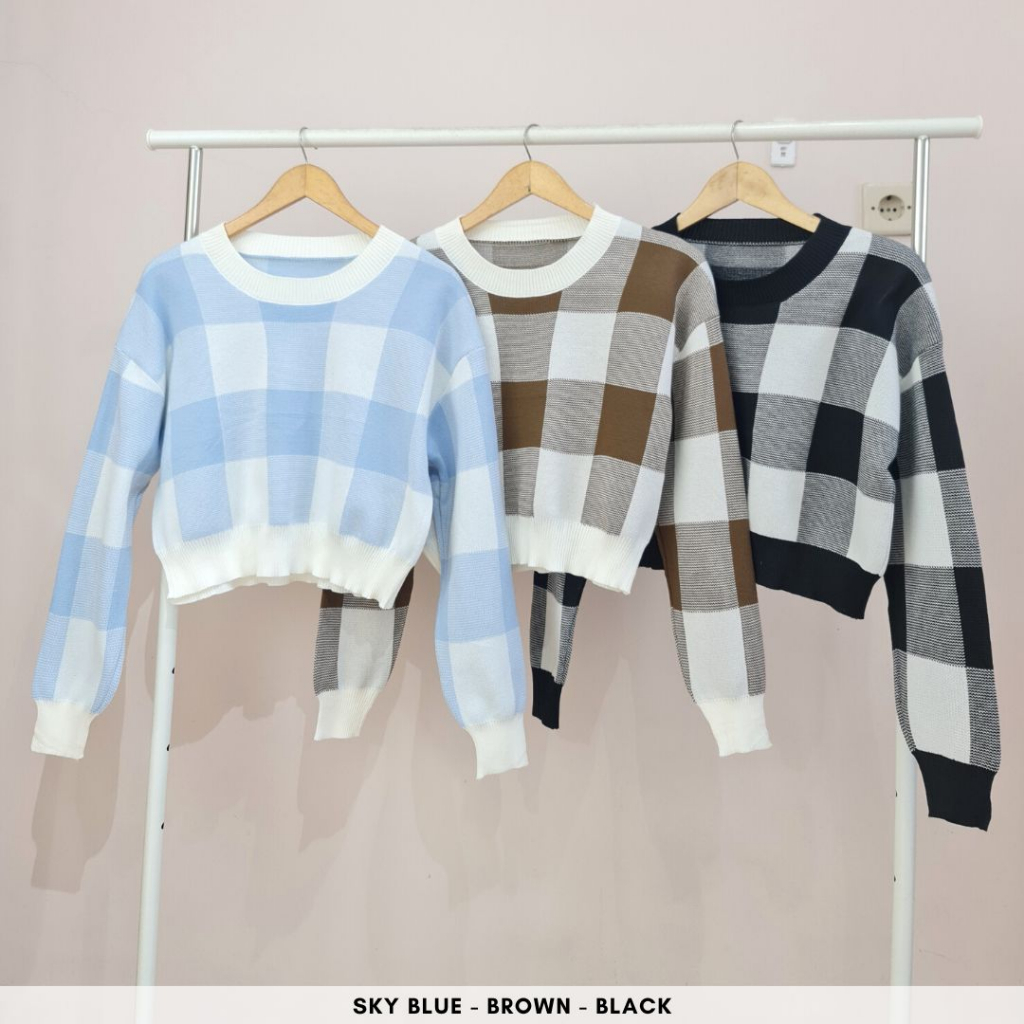 4738 sissela plaid knit import sweater top long sleeves