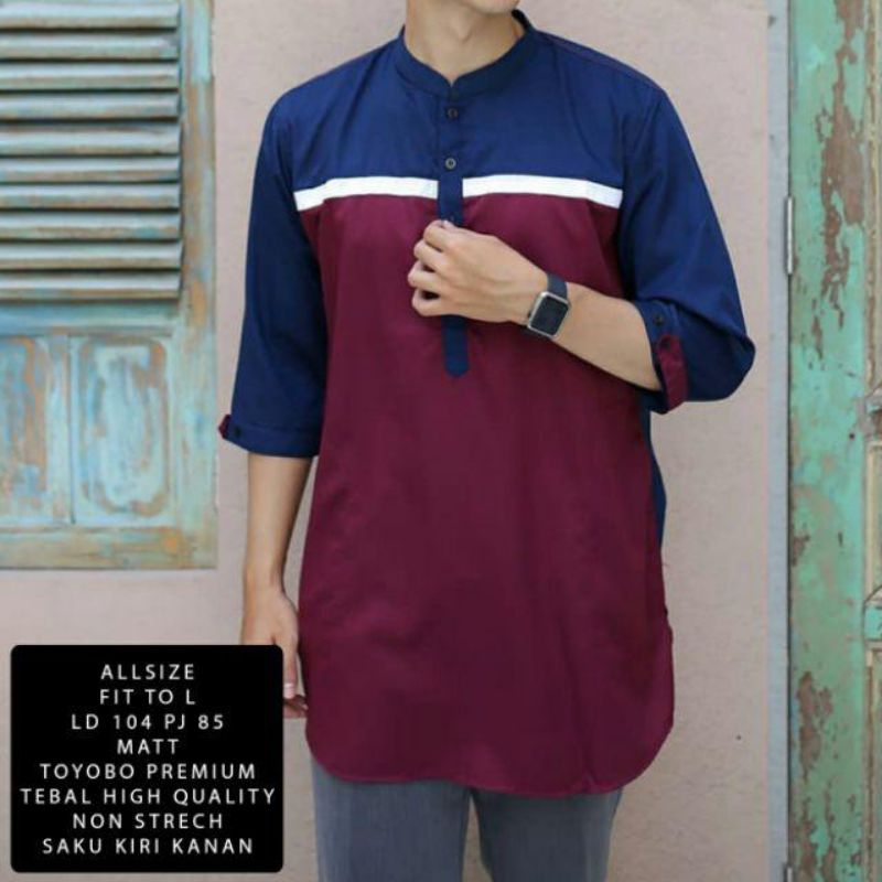 (NEW2023) KURTA TOBY - Baju Kemeja KURTA Koko Pria Laki Muslim Lengan Tangan 3/4 Bahan Katun Toyobo 